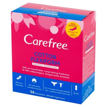 Carefree, Cotton Flexiform, wkładki higieniczne Unscented, 56 szt. - Carefree
