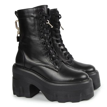 Carinii B9923-E50 Czarne Botki Workery Damskie Klocek Platforma Modne R.36 - Carinii