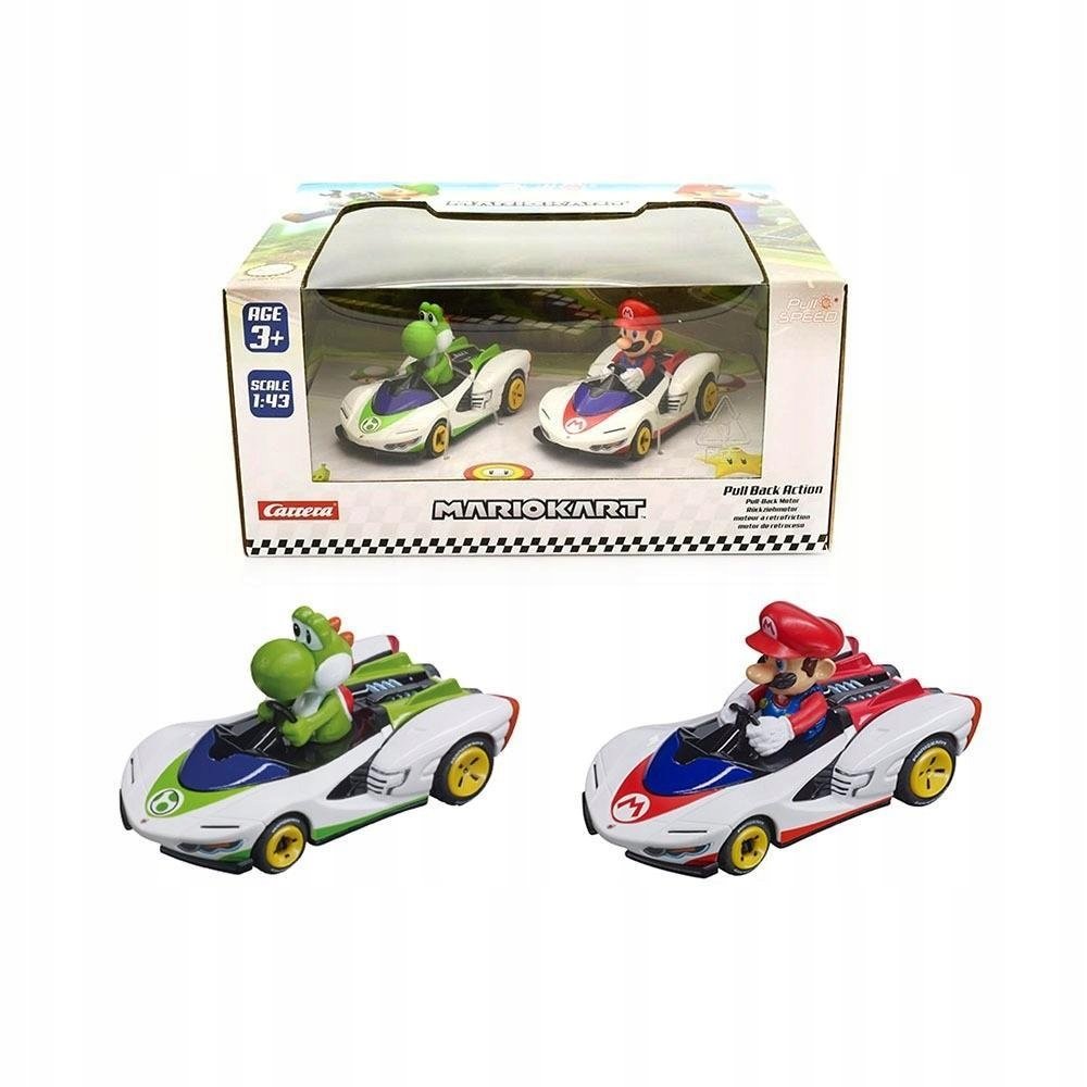 Carrera Pull & Speed Mario Kart 15813018 Raceauto, 2 stuks, Mach8, optrekauto, pull and speed, auto met terugtrekmotor, voor jongens en meisjes vanaf 6 jaar en volwassenen, racebaan