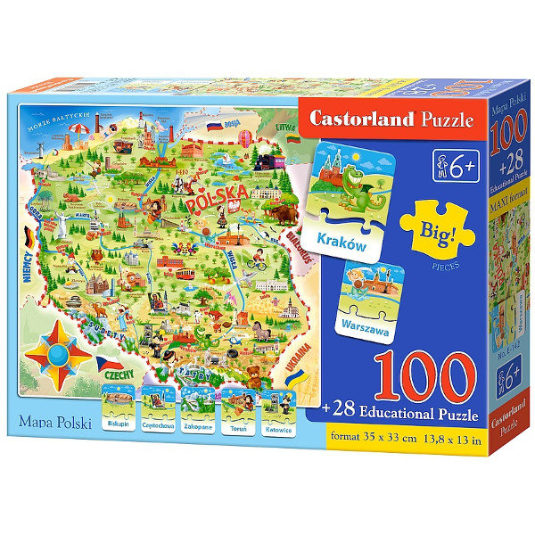 Castorland, puzzle, Edukacyjna mapa Polski, 28/100 el.