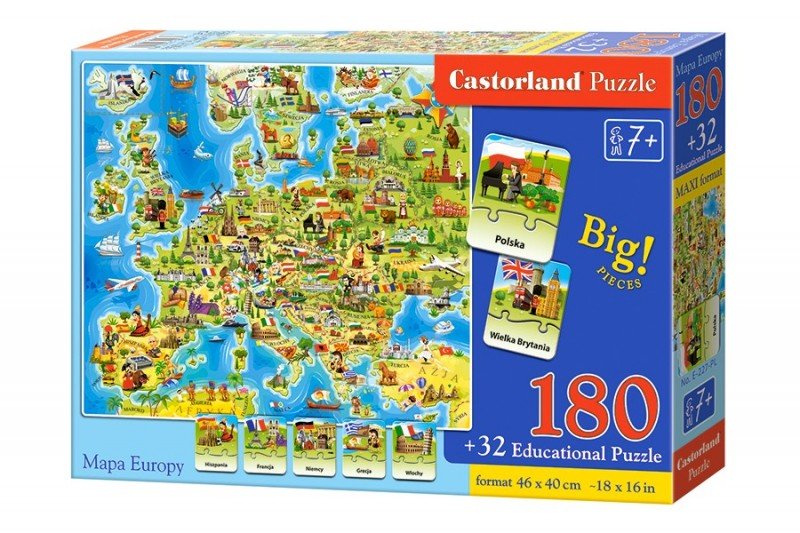 Castorland, puzzle, Mapy Europy, edukacyjne układanka z quizem, 32/180 el.