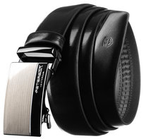 Casualowy automatyczny pasek męski do spodni ze skóry naturalnej PETERSON czarny elegancki 125 srebrna klamra