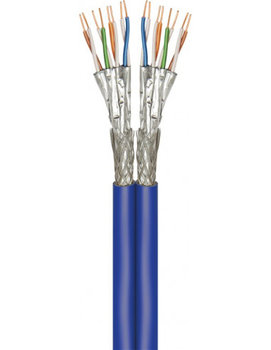 CAT 7A+ kabel sieciowy duplex, S/FTP (PiMF), Niebieski - Długość kabla 500 m - Goobay