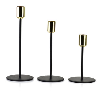 CEDRIC Komplet 3 świeczników czarno złot8xH14cm/8xH18cm/8xH22cm - Mondex