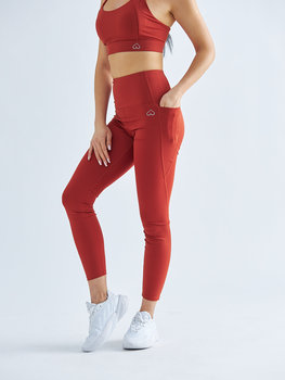 Ceglaste Legginsy z Kieszeniami - Flex Appeal M/L - BeShaped