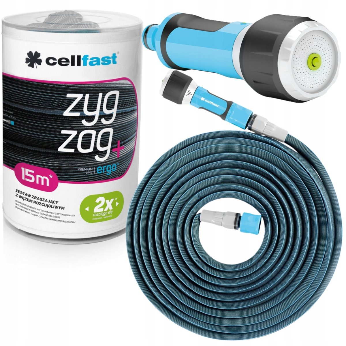 Cellfast, Zestaw z Wężem Rozciągliwym Zygzak 7.5-15M Ergo, CF19041R