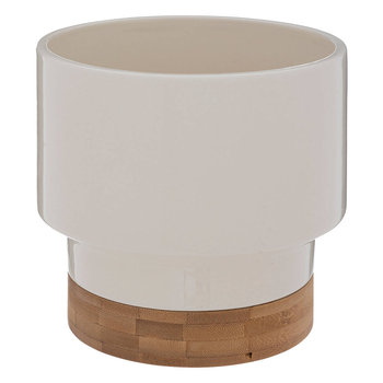 Ceramiczna doniczka z bambusową podstawką, wys. 15 cm - Atmosphera