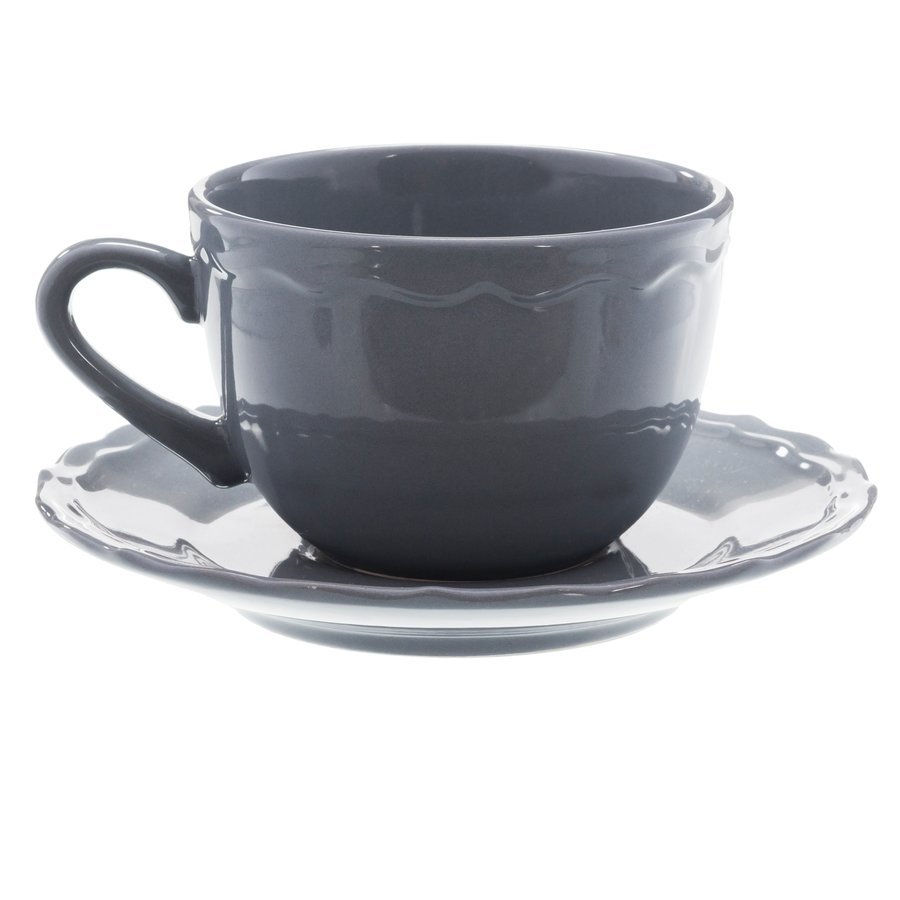 Ceramiczna filiżanka ze spodkiem TADAR, szara, 260 ml