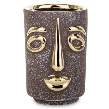 Ceramiczny, brązowo - złoty wazon z twarzą Facja 11,5 cm - Duwen
