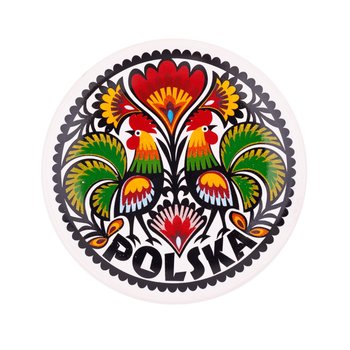 Ceramiczny magnes talerzyk folk - wzory łowickie - koguty Polska Folkstar - Folkstar