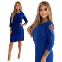 Chabrowa Elegancka Klasyczna Sukienka z Ozdobnym Rękawem Rozmiar 48