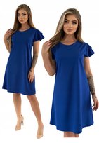 Chabrowa Klasyczna Krótka Trapezowa Sukienka Rozmiar 42 Polski Producent