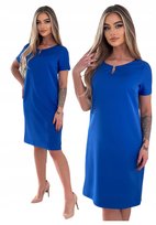 Chabrowa Wizytowa Elegancka Sukienka Prosta Midi Glamour Krótki Rękaw 40