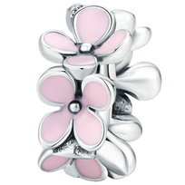 CHARMS RÓŻOWE KWIATKI srebro 925 Zawieszka Koralik WatchMe