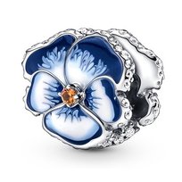 Charms Zawieszka SREBRO 925 koralik Niebieski Kwiat Bratek Sfera Damska