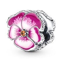 Charms Zawieszka SREBRO 925 koralik Różowy Kwiat Bratek Sfera Damska