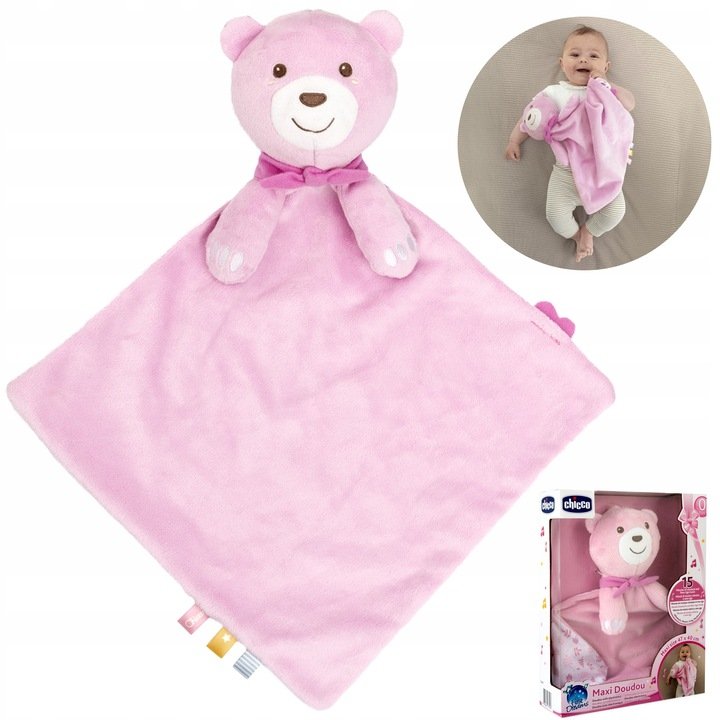 Chicco CHICCO MIĘKKI PLUSZOWY WELUROWY MIŚ MASKOTKA PRZYTULANKA KOCYK RÓŻOWY