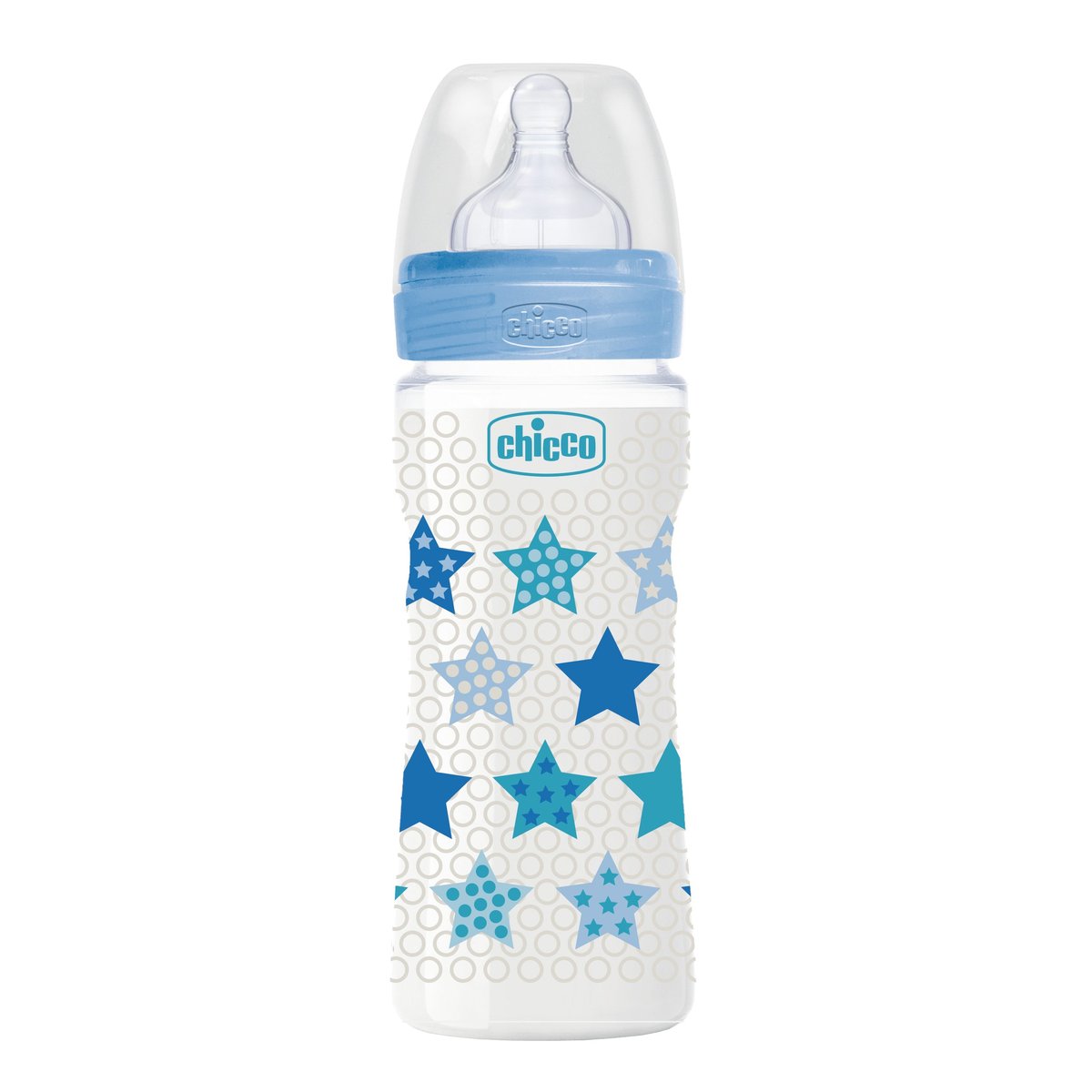 Chicco, Well-Being, Butelka plastikowa do karmienia z silikonowym smoczkiem, przepływ szybki, 4m+, 330 ml Chicco, Well-Being, Butelka plastikowa do karmienia z silikonowym smoczkiem, przepływ szybki, 4m+, 330 ml