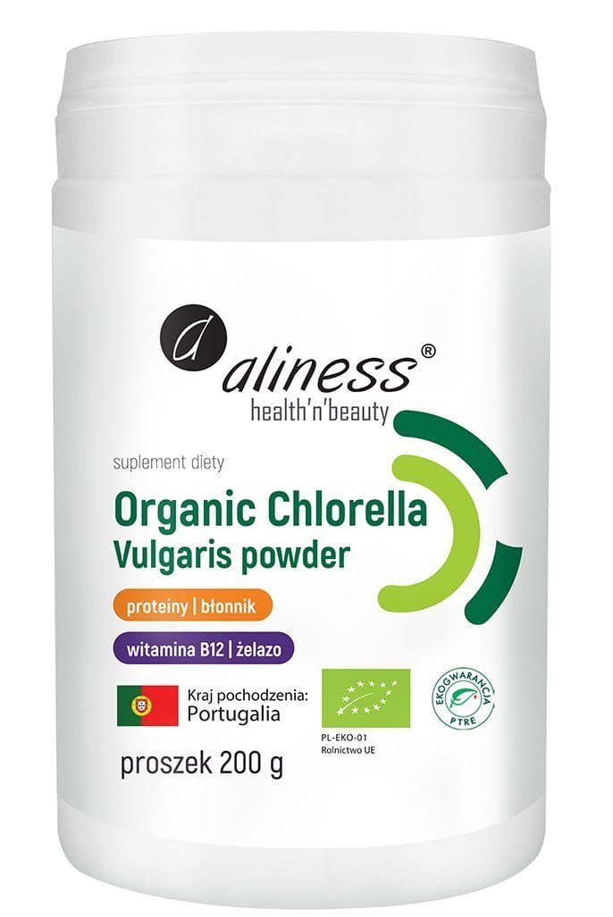Фото - Вітаміни й мінерали Organic Suplement diety, Chlorella Vulgaris  proszek, 200 g, Aliness 