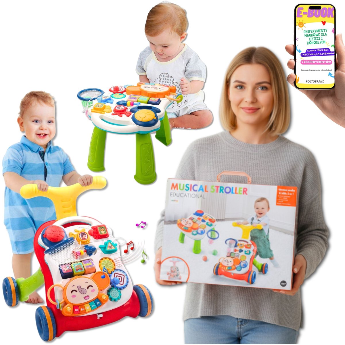 CHODZIK PCHACZ STOLIK EDUKACYJNY 5w1 MUZYCZNY PANEL + KOSZYKÓWKA ...