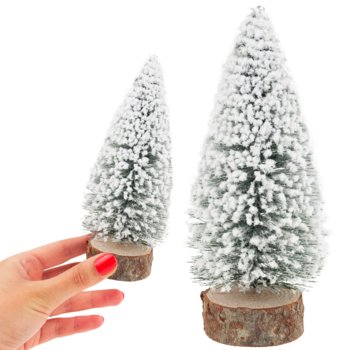 Choinka Na Pniu Świąteczna Oprószona Śniegiem Drzewko Do Dekoracji Stołu - MARTOM