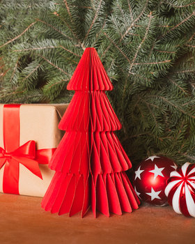 Choinka Papierowa, Joyful Xmas, Czerwona, 13 x 13 x 25 cm - Empik