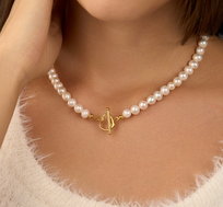 Choker / naszyjnik "Heart" z naturalnych pereł słodkowodnych (JAKOŚĆ MEDIUM) z ozdobnym zapięciem- srebro 925 pozłacane Coccola