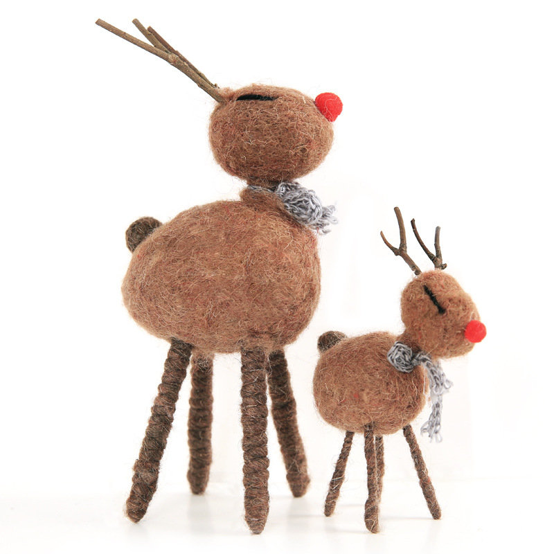 Christmas Mini Reindeer Decorations Wool Felt Deer Toy Desktop Decor ...