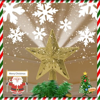 Christmas Tree Star Topper with Built-in Rotating LED Snowflake Projector, Gold Star Tree Topper - Inny producent