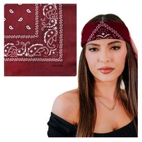 Chusta Bandana Bordowa na Głowę Bawełniana do Włosów w Paisley Przewiewna