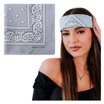 Chusta Bandana Szara na Głowę Bawełniana do Włosów w Paisley Przewiewna