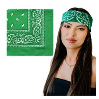 Chusta Bandana Zielona na Głowę Bawełniana do Włosów w Paisley Przewiewna