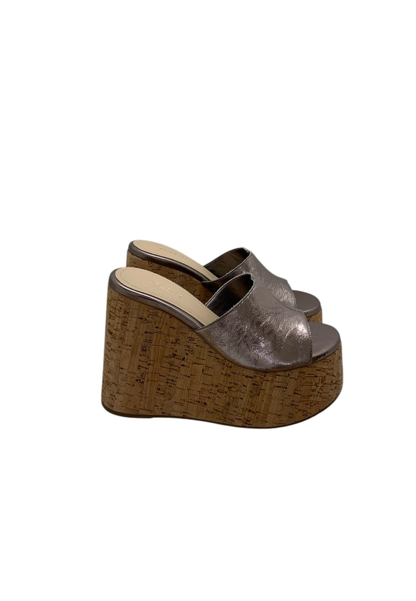 Susimoda Ciabatta Donna Con Zeppa Alta Vera Pelle - Modello 12300 046 Platino Piumagel