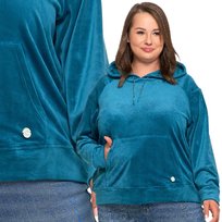 CIEPŁA BLUZA DAMSKA OCIEPLANA WELUROWA Z KAPTUREM Z KIESZENIAMI MORAJ M GREEN