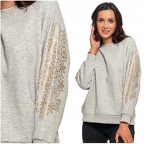 Ciepła BLUZA DAMSKA Złoty Nadruk Bez Kaptura Klasyczna Wygodna MORAJ 3XL