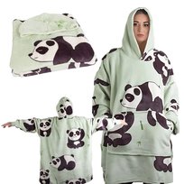 CIEPŁA BLUZA PANDA KOC OVERSIZE XXL 2W1 GRUBA FUTRZAK MIĘKKA Z KAPTUREM