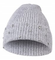 Ciepła Czapka Damska Jesienna Zimowa Z Błyszczącymi Kryształkami Moraj Grey