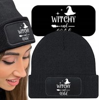 Ciepła Czapka Zimowa Czarna CZAROWNICA WITCH Wzory