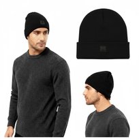 Ciepła czapka zimowa męska z wywinięciem beanie czarna Captain Mike Captain Mike