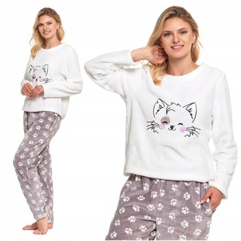 Ciepła PIŻAMA DAMSKA Polarowa z Uroczy Kotek Gruba Długi Rękaw MORAJ S - Moraj