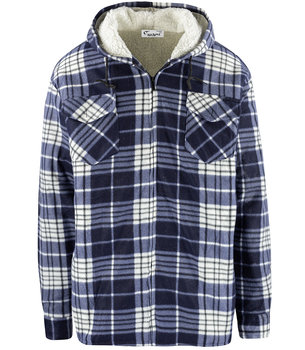 Ciepła polarowa koszula męska w kratę z kapturem ocieplana futerkiem-XL - Agrafka