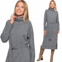 CIEPŁA STYLOWA SUKIENKA DAMSKA DZIANINOWA MAXI DŁUGI RĘKAW MORAJ 2XL/3XL GRAPHITE MELANGE