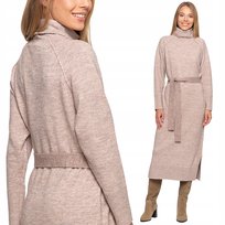 CIEPŁA STYLOWA SUKIENKA DAMSKA DZIANINOWA MAXI Z DŁUGIM RĘKAWEM MORAJ L/XL BEIGE MELANGE
