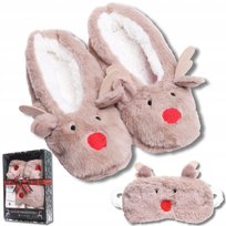 CIEPŁE KAPCIE DAMSKIE I OPASKA NA OCZY BAMBOSZE PREZENT SWIĘTA MORAJ 38-41