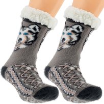 Ciepłe Męskie Skarpety Kapcie Pieski Antypoślizgowe Miś Szare 41-46