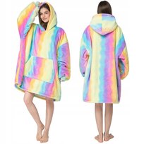 Ciepły Koc Z Rękawami I Kapturem Bluza Oversize 2W1 Narzuta Futrzak