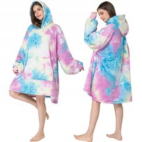 Ciepły Koc Z Rękawami I Kapturem Bluza Oversize 2W1 Narzuta Futrzak