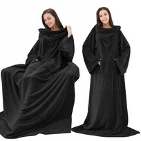 Ciepły Koc Z Rękawami Xxl Kocobluza Szlafrok Oversize 2W1 Czarny