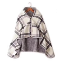 Ciepły kocyk polarowy ponczo zapinany (Biało-szary)