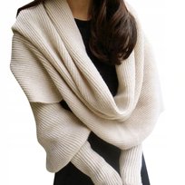 Ciepły Sweter Damski Gruby Szal Z Rękawami Poncho Modny Szalik